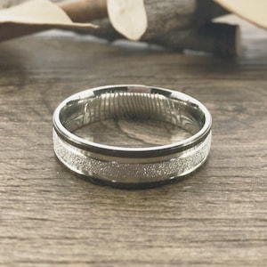 Your Actual Fingerprint Ring Handmade Men Ring Two Tone Silver Black Dazzling Titanium Ring Promise Ring Anniversary Gift Dome Shape 6mm