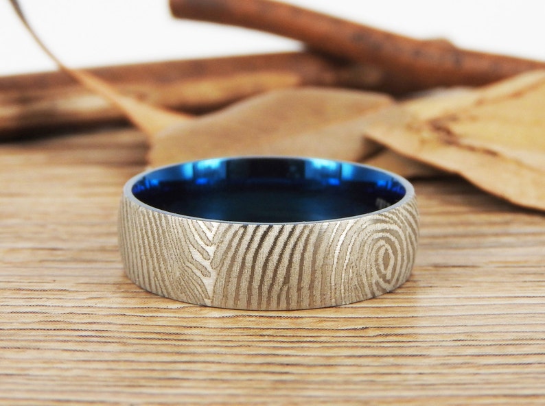 WEDDING RING Your Actual Finger Print Rings Men Ring Two Tone Color Titanium Rings 7mm Friendship Rings Family Fingerprints