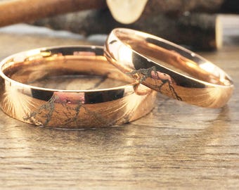 Handmade Your Drawings Ring Unique Wedding Bands Rose Gold Titanium Wedding Ring Set Couple Anniversary Ring Set Polished Dome Shape 4mm 6mm