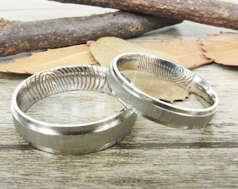Custom Inner Finger Print Rings, Handmade Matte Wedding Bands, Classic Couple Rings Set, Titanium Rings Set, Anniversary Rings Set