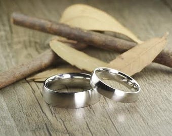 Plain Matte and Polished Matching Wedding Bands, Couple Rings Set, Titanium Rings Set, Anniversary Rings Set