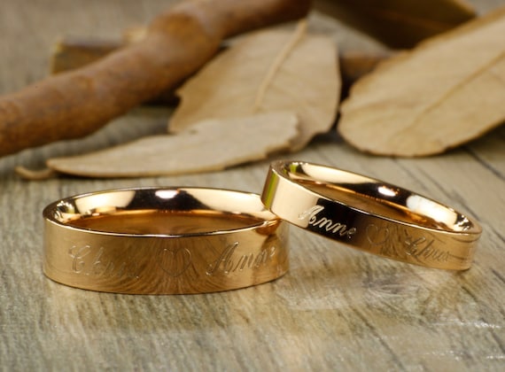 Personalized PROMISE RING 18K Rose Gold Groom bride Wedding Rings