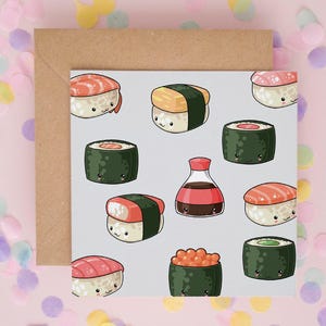 Kawaii Sushi Card, Cute Sushi Card, Sushi Lover Cards, Greeting Cards, Kawaii Birthday Card, Generic Card, Sushi Anniversary Cards #299