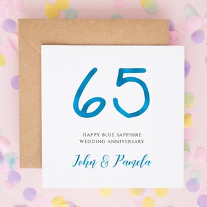 65. Hochzeitstag Karte, Hochzeitstag mit blauem Saphir, Personalisierte 65 Jahre Jubiläumskarte Großeltern, alles Gute zum Geburtstag Karte #731