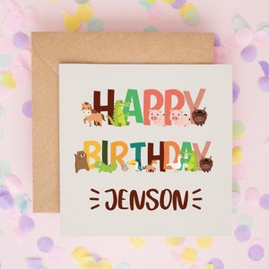 Carte d'anniversaire Safari personnalisée, cartes d'anniversaire pour garçons, carte d'anniversaire de fils, carte d'anniversaire de neveu, anniversaire de la jungle, anniversaire d'animal #669