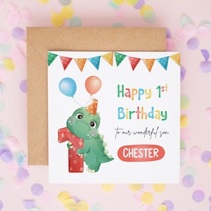 Carte personnalisée 1er anniversaire de fils, cartes d'anniversaire de dinosaure, carte de 1er anniversaire pour garçon, cartes d'anniversaire pour enfants, carte de premier anniversaire #662