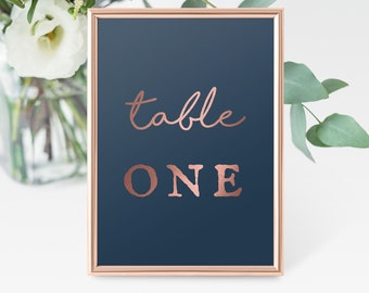 Rose Gold & Navy // Wedding Table Number Cards // Wedding Stationery // Design Code #WTN-012