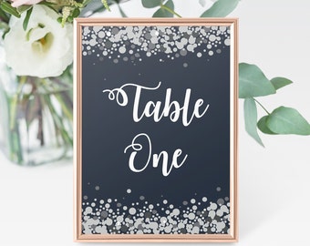 Silver Confetti & Navy // Wedding Table Number Cards // Wedding Stationery // Design Code #WTN-013