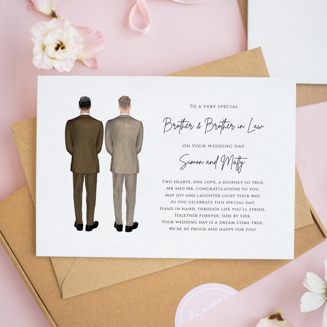 White Cotton Cards Hochzeitskarte Für Den Bruder – Handgefertigt, 16x16 Cm, Mit Anzug-Motiv & Glitzer, Für Homosexuelle Paare