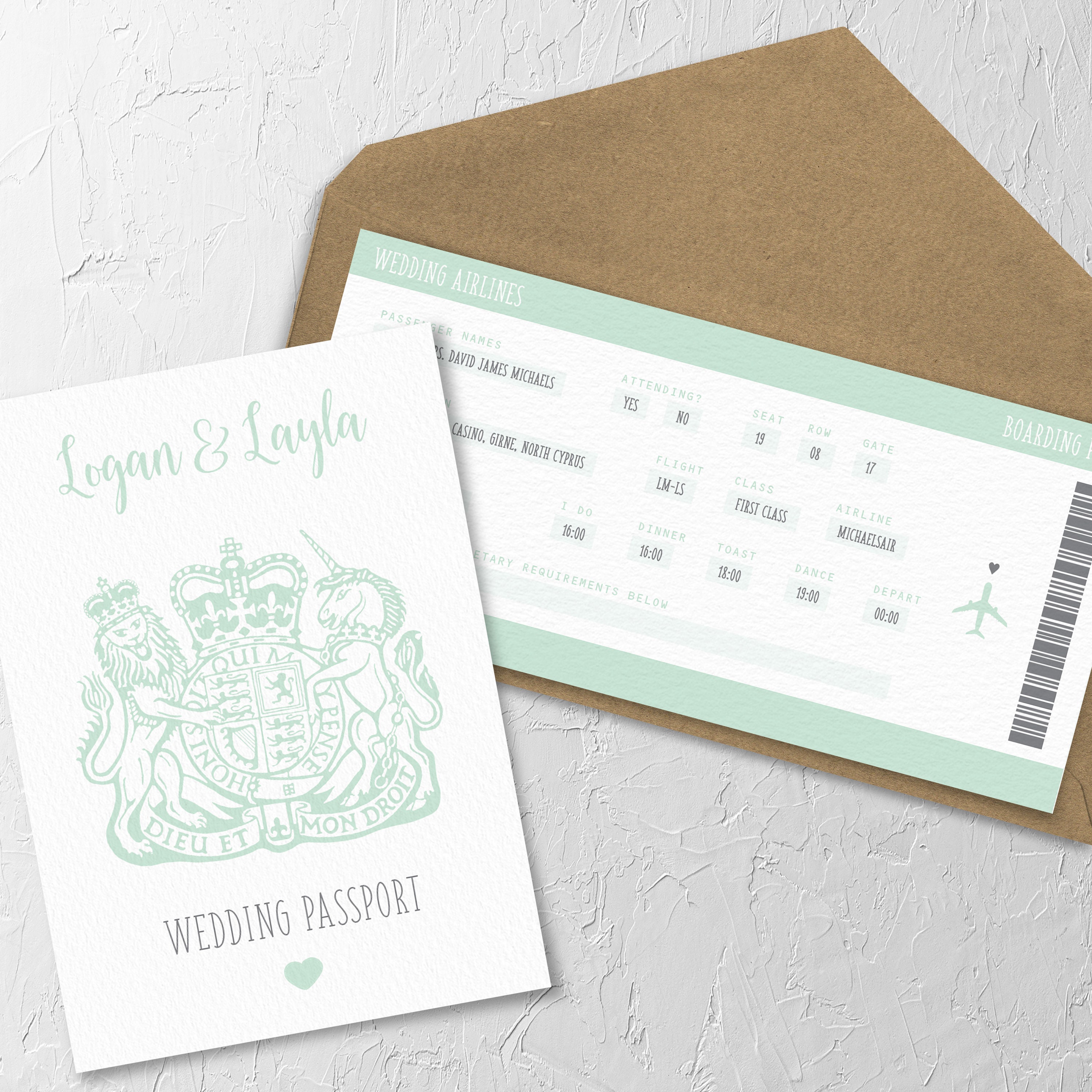 Sage Green Passport & Boarding Pass Travel Themed Wedding Etsy UK