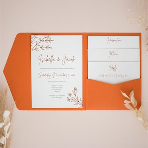 Rust Orange Pocketfold Invite, Personalised Pocketfold Invitations, Pocketfold Wedding Invitation, Pocketfold Invites, Rustic Invite #PF-050