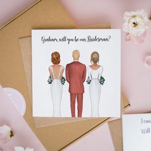 Personalised Bridesman Proposal Card, Will You Be My Bridesman, Man of Honour Card, Bridesman Gifts, Same Sex Mrs and Mrs Cards #743