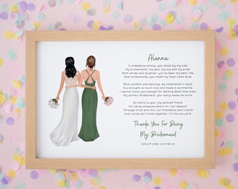 Personalised Bridesmaid Print Gift, Thank You For Being My Bridesmaid, A4 Bridesmaid Print, Maid of Honour Gifts, Bridesmaid Gifts, #P035