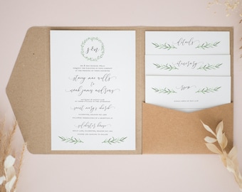 Rustic Pocketfold Wedding Invitation, Personalised Pocketfold Invitations, Pocketfold Wedding Invitation, Pocketfold Invites, Rustic #PF-005