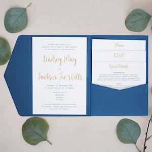 Navy & Gold Wedding Invitation, Personalised Pocketfold Invitations, Pocketfold Wedding Invitation, Pocketfold Invites, Pocketfolds #PF-030