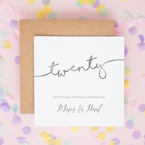 Cartão de 20º aniversário de casamento, aniversário de casamento chinês, cartão personalizado de 20º aniversário para mamãe e papai, cartão de feliz aniversário nº 729