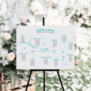 Caribbean Island Seating Chart, Destination Wedding, Travel Wedding, Wedding Seating Plans, Foam Board Table Plans, Table Plan #50