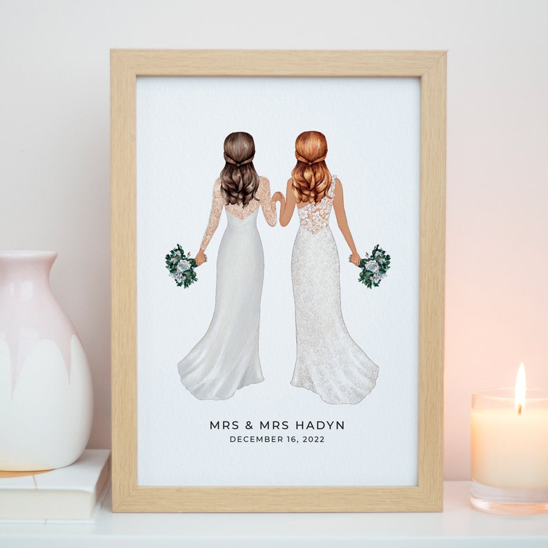 Personalised Mrs & Mrs Print, Bride and Bride Print, On Your Wedding Day Gift, Wedding Present, 1st Wedding Anniversary, Wedding Gifts P030 image 8
