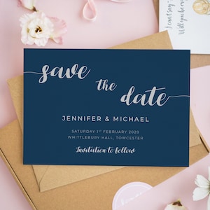 Wedding Save the Date Cards, Navy Blue Save the Dates, Save the Dates, Wedding Invitations, Personalised Wedding Invitations, Design 037 image 1