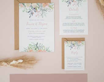 Personalised Wedding Invitation Bundle, Blush Invitation, Invitation Sets, Printable Invitations, Wedding Invite, Invitation Template #2430