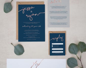 Luxury Rose Gold Foil Invitations, Wedding Invitation Bundles, Invitation Sets, Printable Invitations, Wedding Invites, PDF Template, #2422