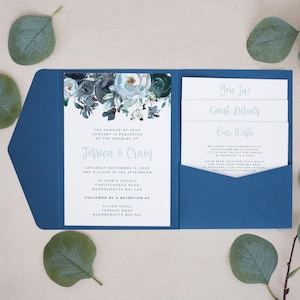 Navy & Dusty Blue Pocketfold Invitation, Personalised Pocketfold Invitations, Pocketfold Wedding Invitation, Pocketfold Invites, #PF-042