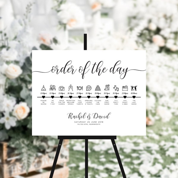 Wedding Order of the Day Sign, Order of Events Sign, Wedding Signs, Welcome Sign Board, Foam Board Wedding Sign, Printable Wedding #5034