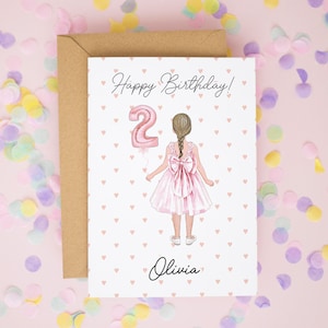 Carte d'anniversaire fille, carte d'anniversaire nièce, carte d'anniversaire pour filles de tout âge, 2e anniversaire, cartes d'anniversaire fille, anniversaire personnalisé #820