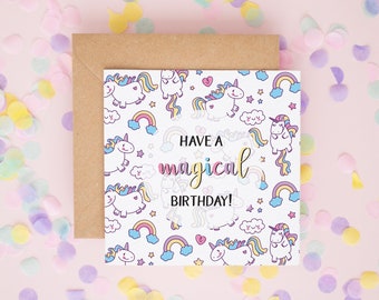 Magical Unicorn Birthday, Cute Unicorn Birthday Cards, Children's Birthday Cards, Magical Birthday, Greeting Cards, Bday Cards #291