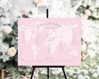 Wedding Seating Chart for Travel Themed Wedding, Personalised Table Plan