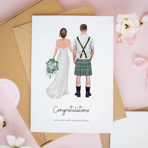 Personalised Scottish Mr and Mrs Wedding Day Card, Bride & Groom Card, Congratulations On Your Wedding Card, Congrats Card, Groom Kilt #1022