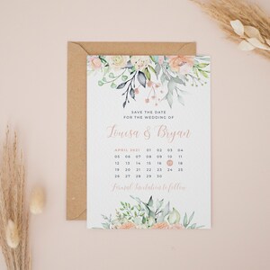 Cartões de reserva de data para casamento, convites de reserva rosa blush, convites de reserva de data, convites de casamento, convites de casamento personalizados, design nº 043