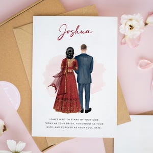 Personalised Indian Bride & Groom Card, Pakistani Wedding, Hindu Wedding Card, Asian Bride and Groom Wedding Cards, To my Husband Card #959