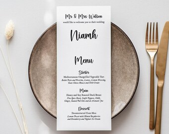Personalised Wedding Table Menus, Wedding Place Cards, Modern Wedding Stationery, Menus, Wedding Reception Menus, Menu Cards #WTM-014