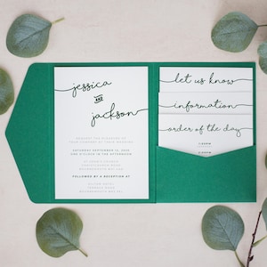 Rustic Forest Green, Personalised Pocketfold Invitations, Pocketfold Wedding Invitation, Pocketfold Invites, Blush Invitations #PF-045