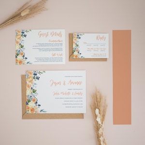 Pacchetto di inviti di nozze personalizzati, inviti color pesca, inviti rustici, set di inviti, inviti di nozze, digitali, biglietti RSVP #2427