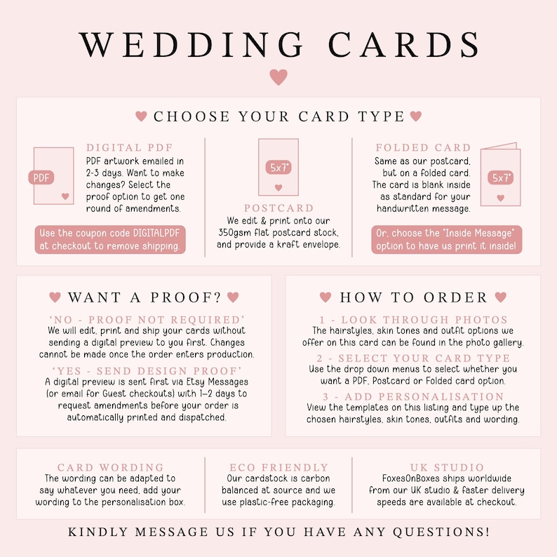 a wedding card with instructions to choose the wedding card