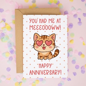 Tarjeta de aniversario "Me conquistaste con mi maullido", tarjeta para amantes de los gatos, tarjeta de aniversario de Kitty, tarjetas del gato, tarjetas de aniversario de la esposa, tarjetas divertidas n.° 966