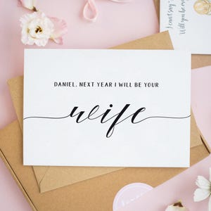 El año que viene seré tu esposa, tarjetas de aniversario, tarjetas de boda personalizadas, tarjetas para él, tarjetas de compromiso, tarjetas para el esposo #671