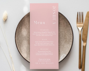Personalised Blush Wedding Menu: Modern Place Card Stationery