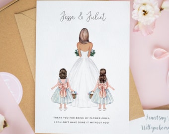 Personalised Flower Girls Card, Thank You For Being My Junior Bridesmaids, Young Bridesmaids Card, Will you Be My Flower Girls Cards #805