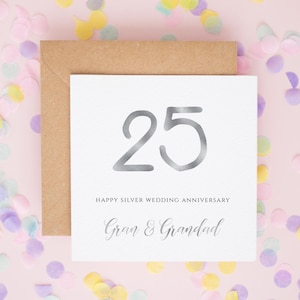 Carte 25e anniversaire de mariage, anniversaire de mariage en argent, carte 25e anniversaire personnalisée pour papa et maman, carte joyeux anniversaire #728
