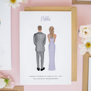 Personalised Groomswoman Card, Woman of Honor Card, To My Sister On My Wedding Day, Groomswoman Proposal, Best Woman Wedding Cards #561