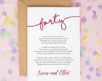 Personalised 40th Wedding Anniversary Card, Ruby Wedding Anniversary, 40th Anniversary Card For Mum and Dad, Happy Anniversary Card #886