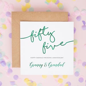 Tarjeta personalizada para el 55.º aniversario de bodas, aniversario de bodas esmeralda, tarjeta de 55.º aniversario para mamá y papá, tarjeta de feliz aniversario n.° 985
