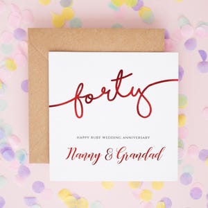 Tarjeta personalizada para el 40.º aniversario de bodas, regalo de aniversario de bodas de rubí, tarjeta para el 40.º aniversario, tarjetas de aniversario para abuelos, niñera n.° 638
