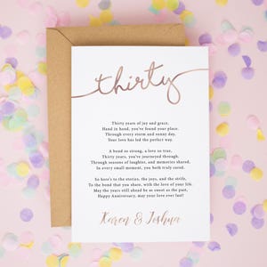 Tarjeta personalizada para el 30.° aniversario de bodas, aniversario de bodas de perla, tarjeta para el 30.° aniversario para mamá y papá, tarjeta de feliz aniversario n.° 885