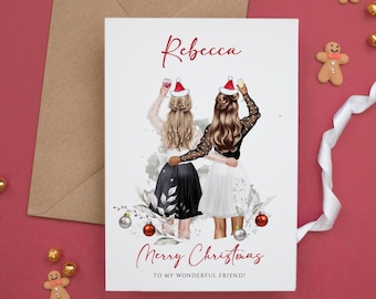 Personalised Best Friend Christmas Card, Merry Christmas Sister Card, Cousin Christmas Card, Two Besties Christmas, Happy Christmas #1081