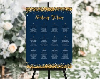 Navy and Gold Confetti, Wedding Seating Chart, Wedding Seating Plans, Foam Board Table Plan, Printed or Printable, Table Plan #6