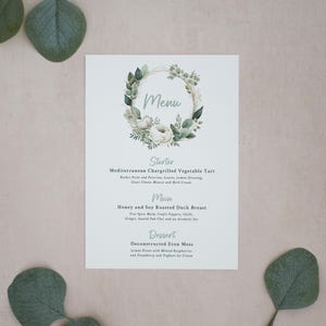 Menu de mesa de casamento floral verde sálvia, cartões de lugar de casamento, papelaria moderna para casamento, recepção de casamento masculina, cartões de menu rústicos #WTM-017